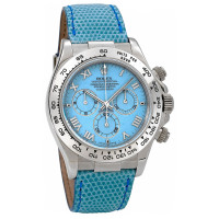 Rolex Watch Daytona White Gold - Leather Strap Blue Dial