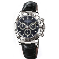 Rolex Watch Daytona White Gold - Leather Strap Black Dial