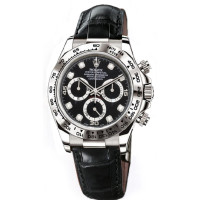 Rolex watches Daytona White Gold - Leather Strap Black Diamond Dial