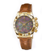 Rolex Watch Daytona Yellow Gold - Leather Strap Dark Pearl Dial