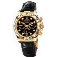 Rolex watches Daytona Yellow Gold - Leather Strap Black Dial &  Diamond