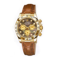 Rolex watches Daytona Yellow Gold - Leather Strap Dark Pearl Dial & Yellow pearl subdials Diamond