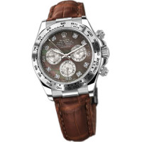 Rolex Watch Daytona White Gold - Leather Strap Dark Pearl Dial Diamonds