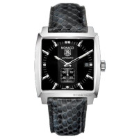 Tag Heuer Watch Monaco Automatic (SS / Black-Diamonds / Leather)