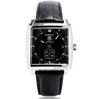 Tag Heuer Watch Monaco Automatic (SS / Black / Leather)
