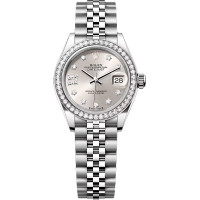 Rolex Lady-Datejust 28 Steel WG Diamonds Silver Diamond-set dial Jubilee