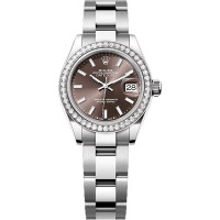 Rolex Lady-Datejust 28 Steel WG Diamonds Dark Grey Oyster