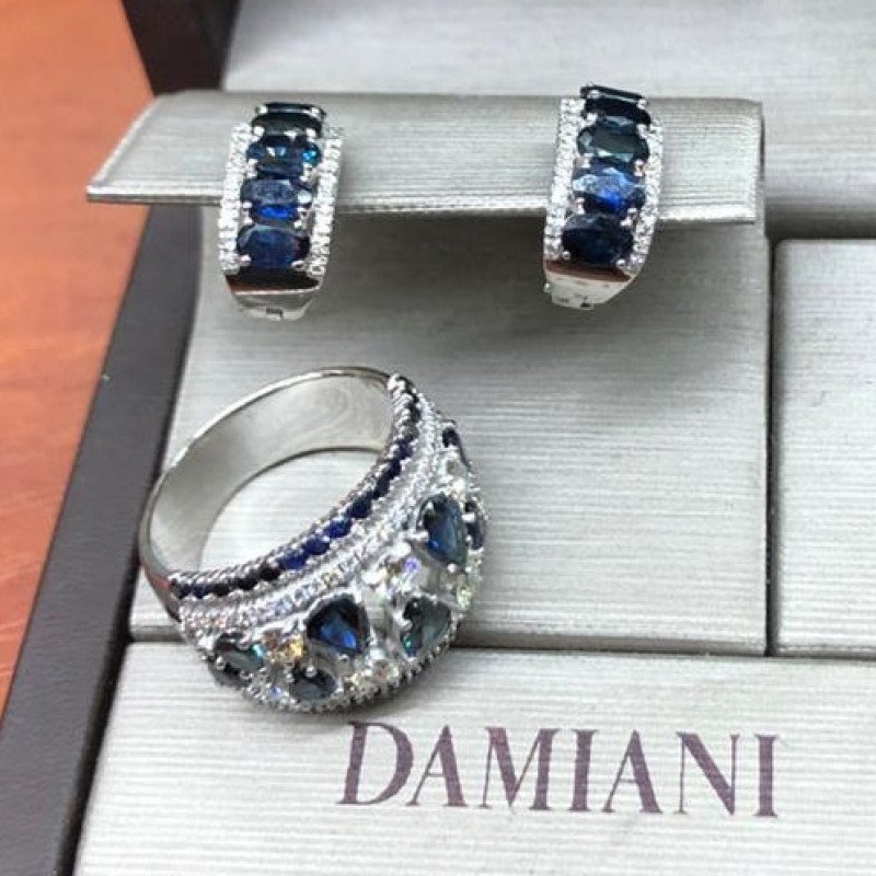 Набір Damiani, біле золото, діаманти, сапфіри.