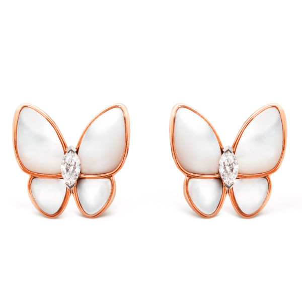 Серьги Van Cleef & Arpels Two Butterfly, розовое золото, перламутр, бриллианты