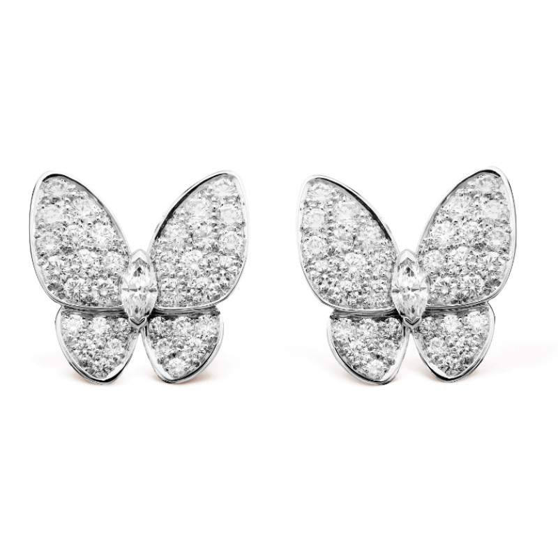 Серьги Van Cleef & Arpels Two Butterfly, белое золото, бриллианты
