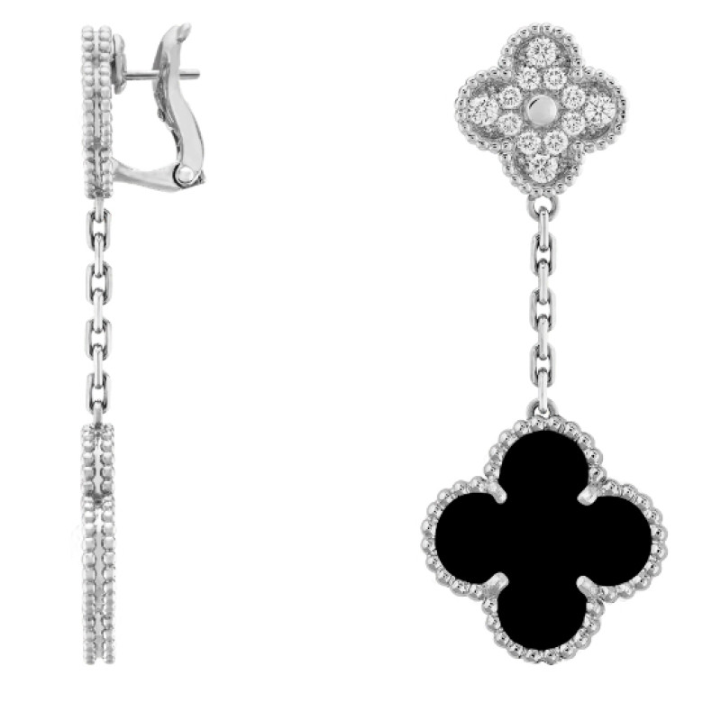 Серьги Van Cleef & Arpels Magic Alhambra, белое золото, бриллианты, оникс