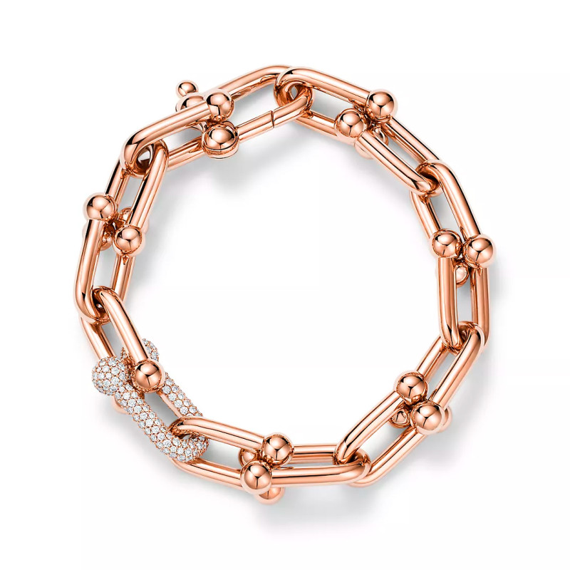 Браслет Tiffany HardWear Large Link, розовое золото, бриллианты