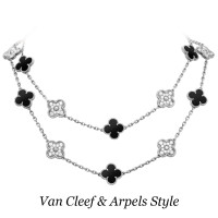 Колье Van Cleef & Arpels Alhambra, белое золото, бриллианты, оникс