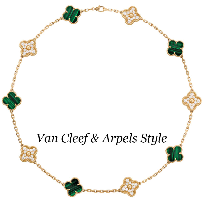 Колье Van Cleef & Arpels Alhambra, желтое золото, бриллианты, малахит