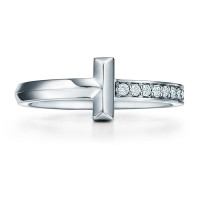 Каблучка Tiffany & Co Tiffany T T1, біле золото, діаманти