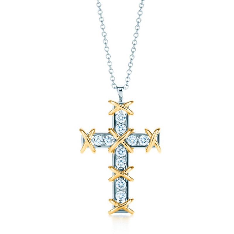Подвеска-крестик Tiffany & Co. Schlumberger, золото, платина, бриллианты