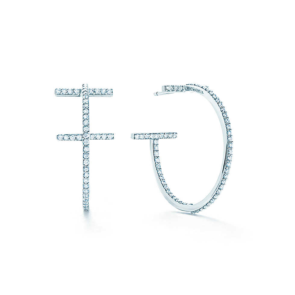 Сережки-кольца Tiffany T Wire, біле золото, діаманти (33430019) Сережки-кольца Tiffany T Wire, біле золото, діаманти (33430019)