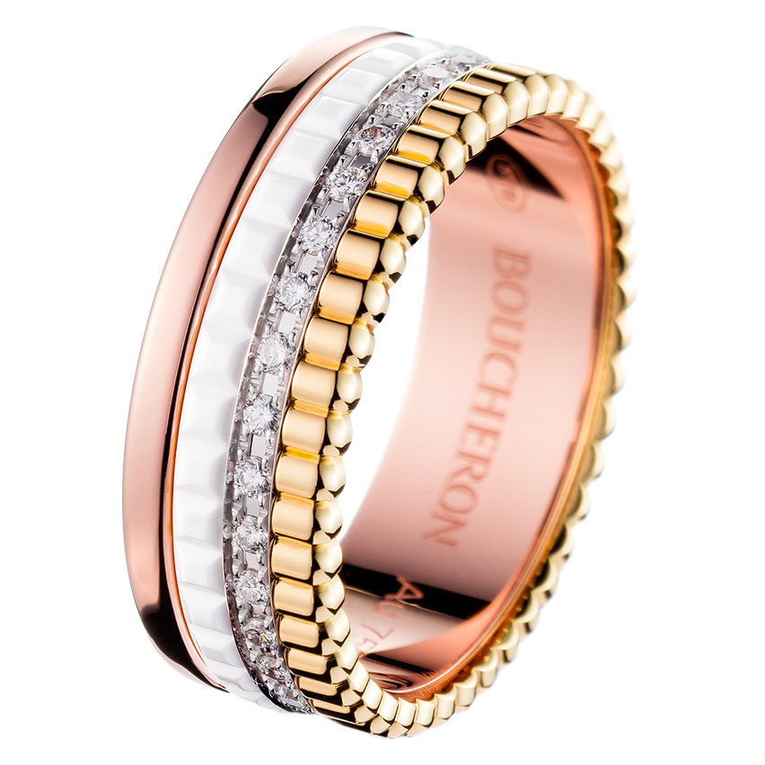 Кольцо Boucheron Quatre, белое, желтое, розовое золото, керамика, бриллианты Кольцо Boucheron Quatre, белое, желтое, розовое золото, керамика, бриллианты