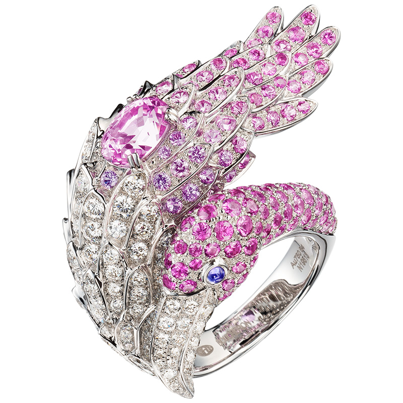 Кольцо Boucheron Animals Flamingo, белое золото, сапфиры, бриллианты Кольцо Boucheron Animals Flamingo, белое золото, сапфиры, бриллианты